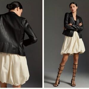ANTHROPOLOGIE Faux Vegan Leather Moto Jacket Coat in Flat Black • X-Small NWT